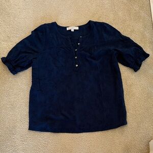 LOFT Navy Blouse with Button Accents